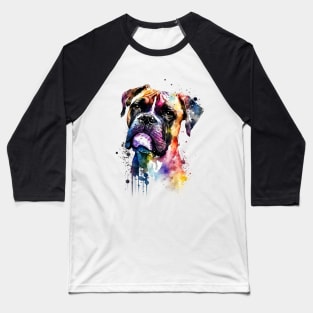 Rainbow Boxer Dog Watercolor Portrait Baseball T-Shirt